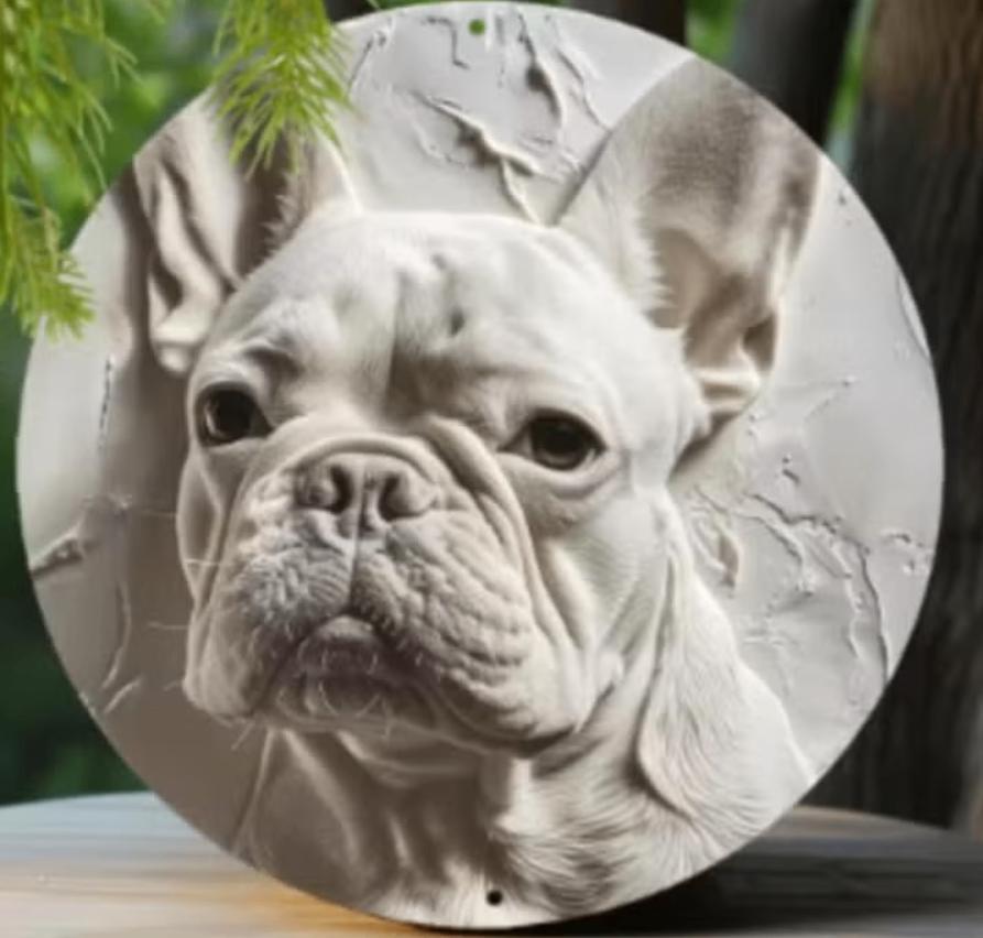 intage rond metalen bord Franse Bulldog wit (20cm), Ophalen of Verzenden, Nieuw