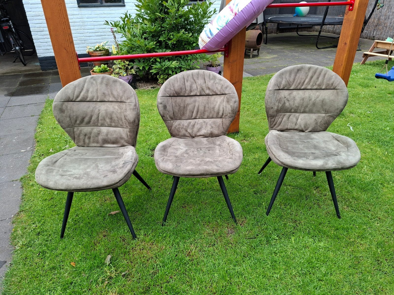 Set van 3 groene stoelen - Gebruikt, Huis en Inrichting, Stoelen, Ophalen, Gebruikt, Drie, Stof
