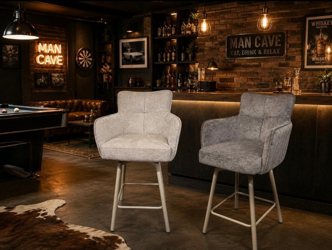 Barstoelen stof off-white/grijs prijs per stuk, Huis en Inrichting, Met voetsteun, Verzenden, 60 tot 90 cm, Nieuw