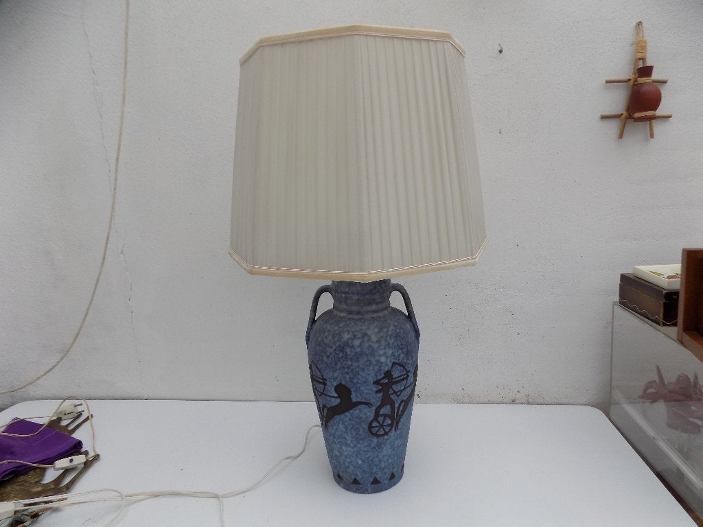 Tafellamp XXL royaal blauw en klassieke kap keramiek groot, Huis en Inrichting, Lampen | Tafellampen, Blauw, Ophalen of Verzenden