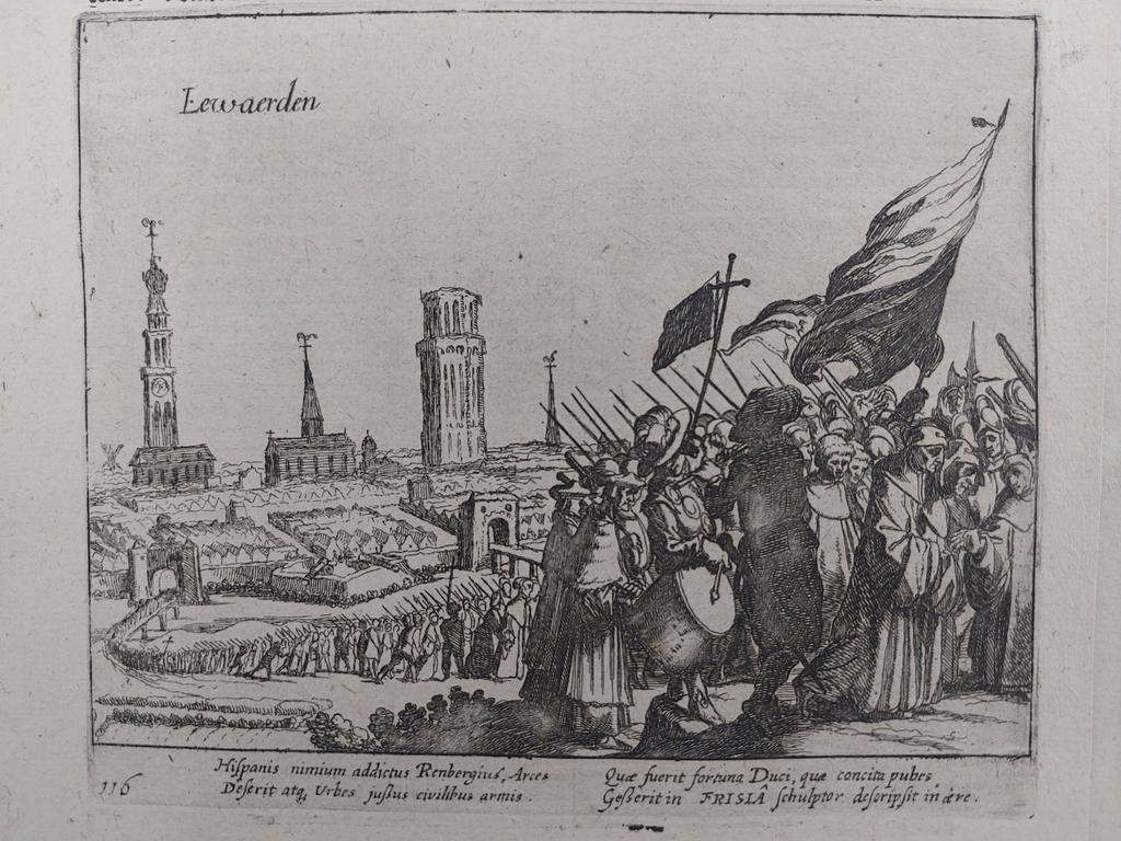 9 / Lewarden - Leeuwarden stadgezicht Kopergravure uit 1616, Ophalen of Verzenden