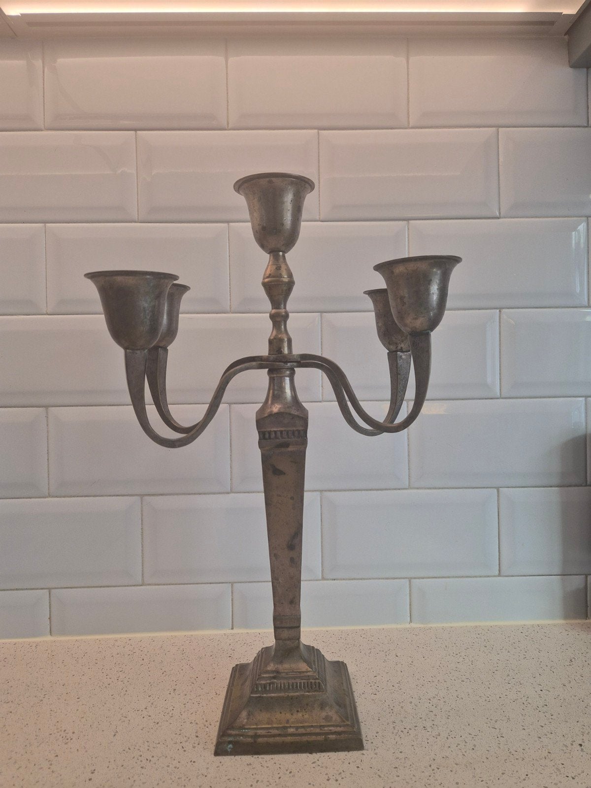 Verzilverde 4-armige kandelaar van de Bijenkorf, Antiek en Kunst, Ophalen of Verzenden, Zilver