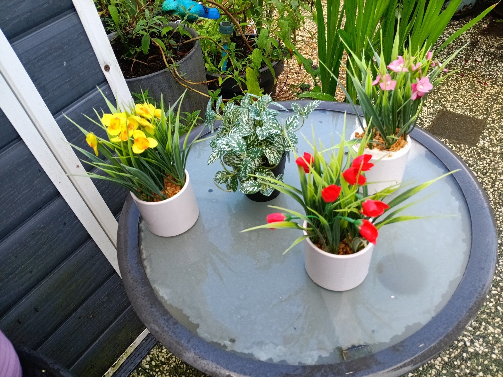 Set van 3 kunstplantjes met bloemen in potjes, Met pot of vaas, Kunstplant, Nieuw, Ophalen of Verzenden