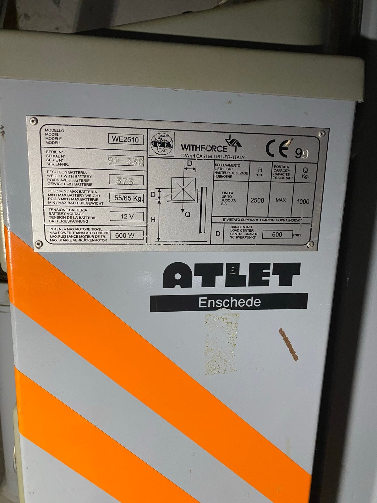Stapelaar Atlet Enschede WE2510 - 1000 kg hefcapaciteit, Zakelijke goederen, Machines en Bouw | Heftrucks en Intern transport