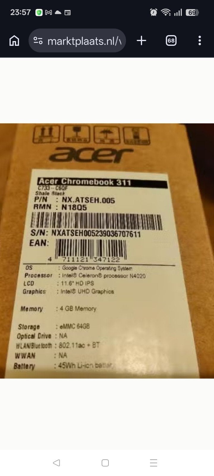 Chromebook nieuw in doos (ongeopend), Nieuw, Ophalen of Verzenden, Acer Chromebook, 12 inch