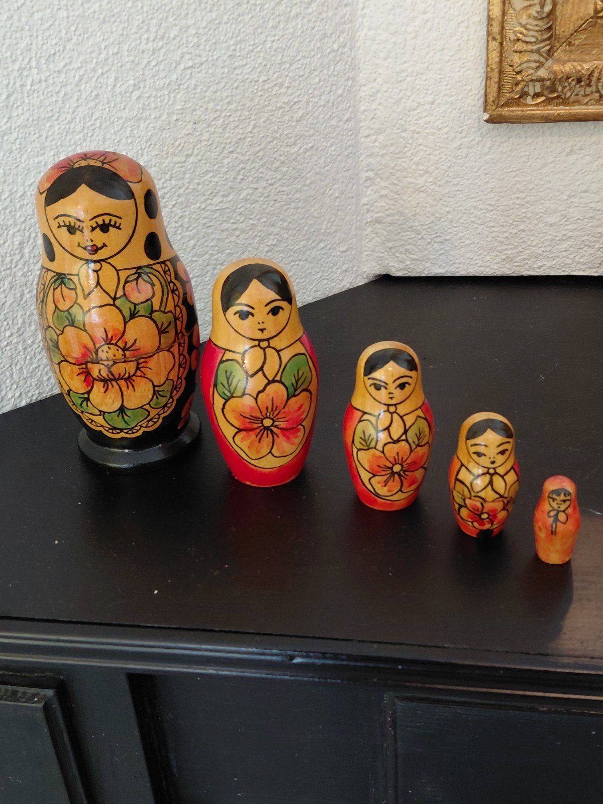 5 stuks traditionele houten Russische Matroesjka poppetjes., Antiek en Kunst, Hout, Ophalen of Verzenden, Geschilderd, Meerkleurig