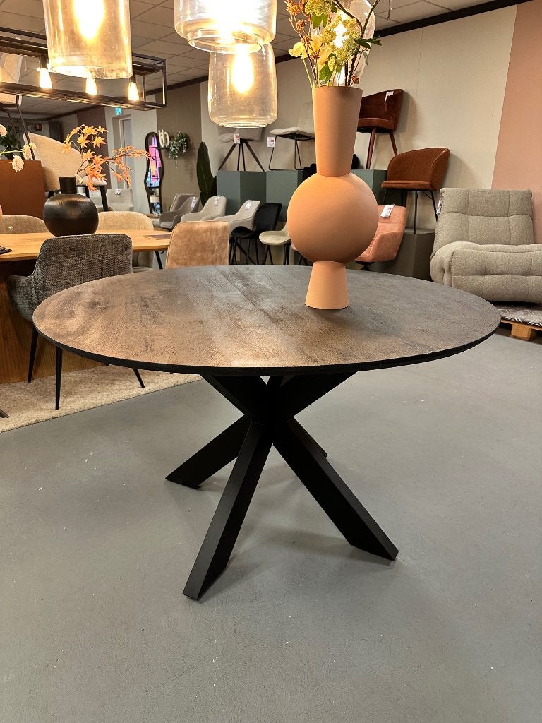 Houten tafel zwart - ronde tafel hout zwart - tafel 130cm, Ophalen, Zwart, Nieuw, Vier