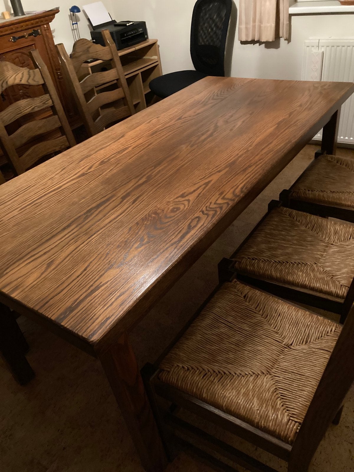 Eiken eethoek 6 stoelen rieten zitting, Ophalen