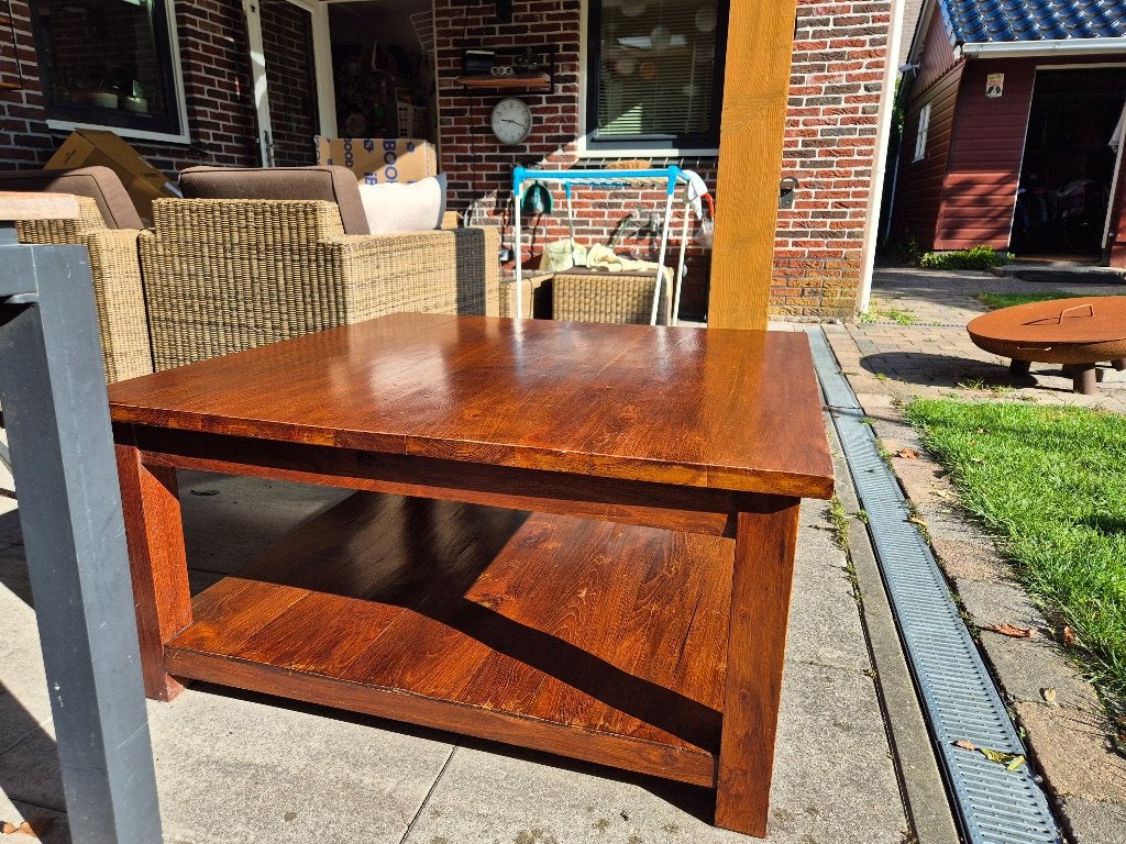 Massief salontafel van teakhout, Ophalen, Gebruikt, 100 tot 150 cm, 50 tot 100 cm