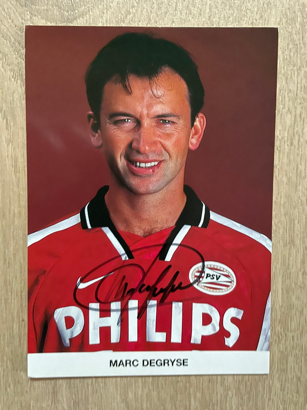 Fotokaart Marc Degryse (PSV) + handtekening., Ophalen of Verzenden, Nieuw, PSV, Spelerskaart