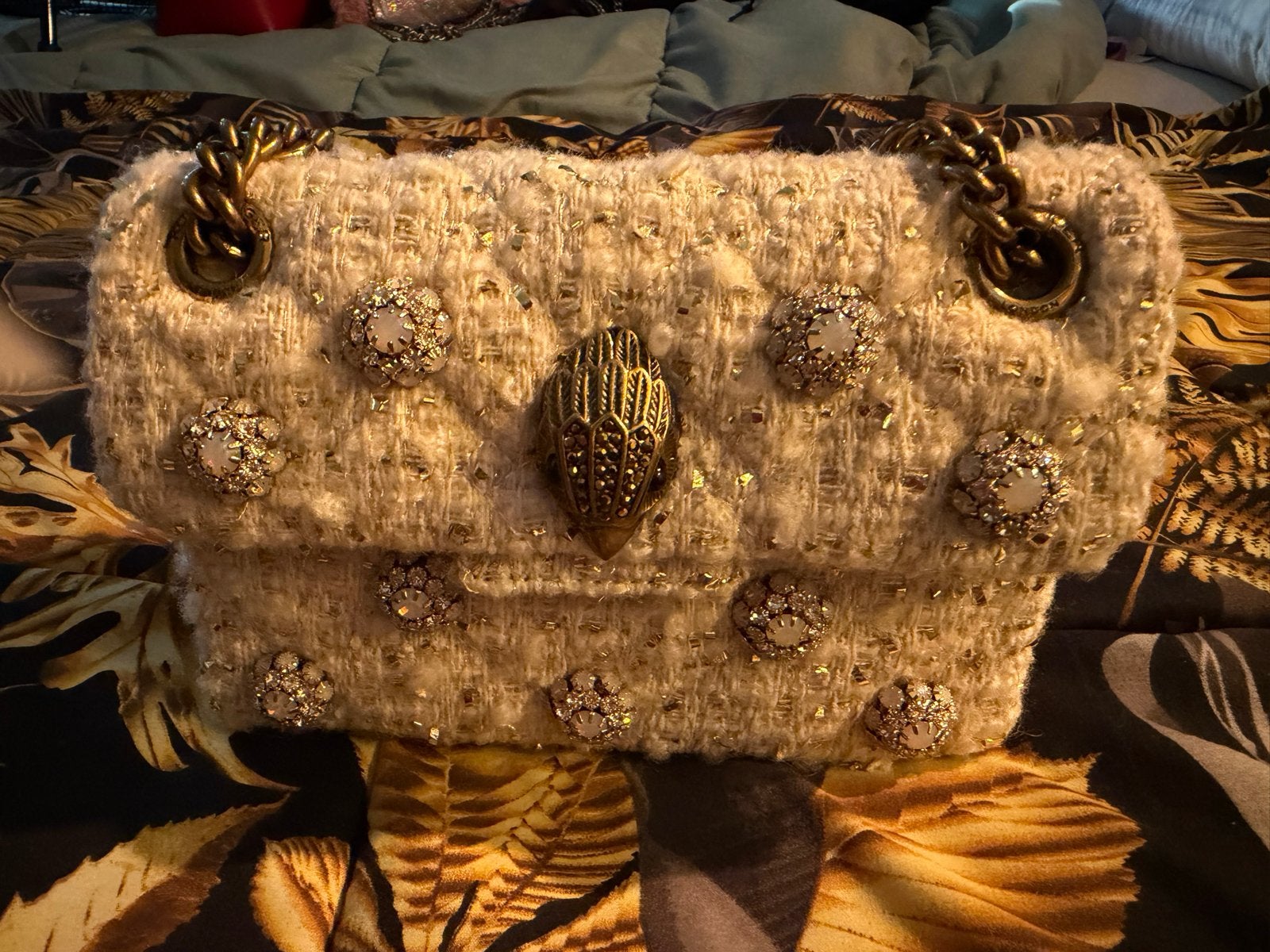 Kurt Geiger Kensington tas met kralen en ketting, Ophalen of Verzenden, Zo goed als nieuw, Beige, Schoudertasje