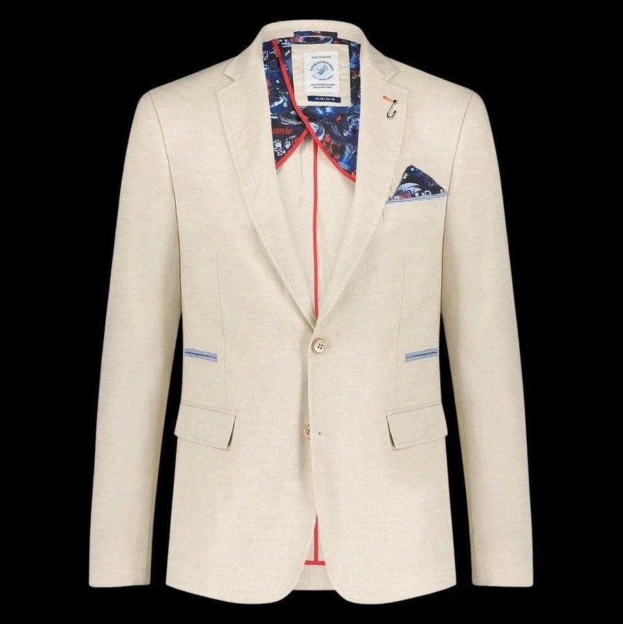 Sand Colbert Linnen Look Maat 58 A Fish Named Fred, Beige, Ophalen of Verzenden, Zo goed als nieuw, Maat 56/58 (XL)