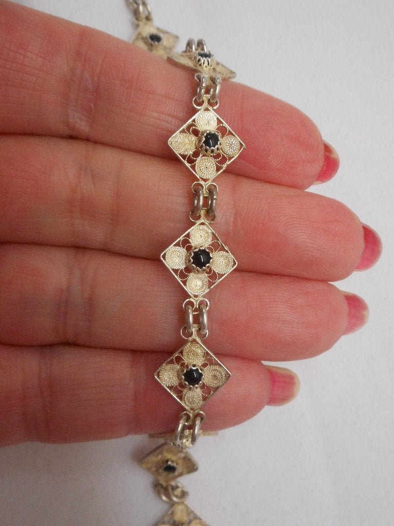 Zilveren verstelbare armband filigrain met steentjes nr.382, Verzenden, Zo goed als nieuw, Zilver, Zilver