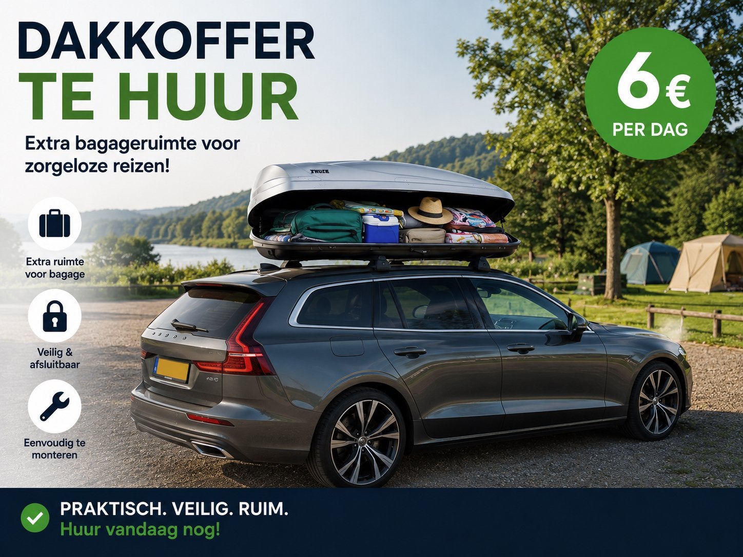 Thule Atlantis 900 Dakkoffer te Huur - 650 Liter – 6 Euro pd, Auto diversen, Dakkoffers, Zo goed als nieuw, Ophalen of Verzenden
