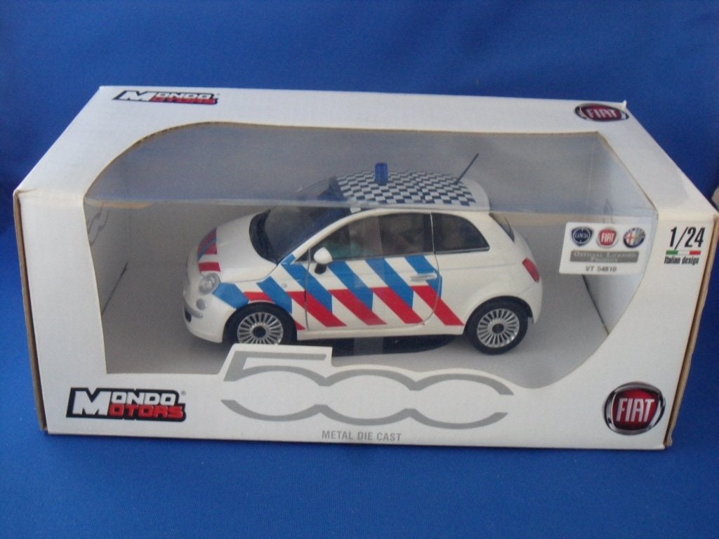 Mondo Motors Fiat 500 Politie Auto 1:24 Diecast Model, Hobby en Vrije tijd, Modelauto's | 1:24, Ophalen of Verzenden, Nieuw, Auto