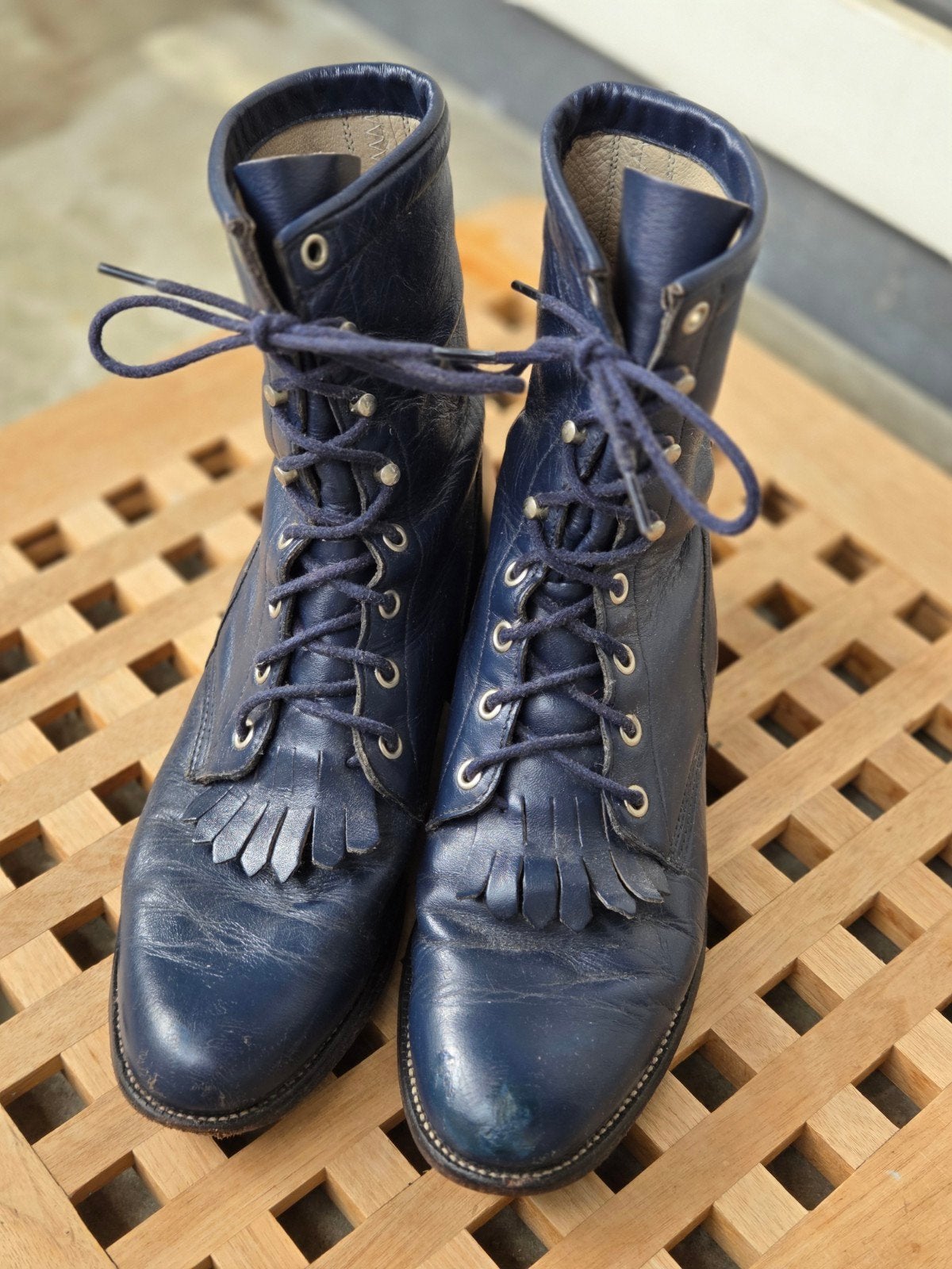 Justin Leren Veterschoenen - Maat 38 - Donkerblauw, Blauw, Lage of Enkellaarzen, Justin, Ophalen of Verzenden