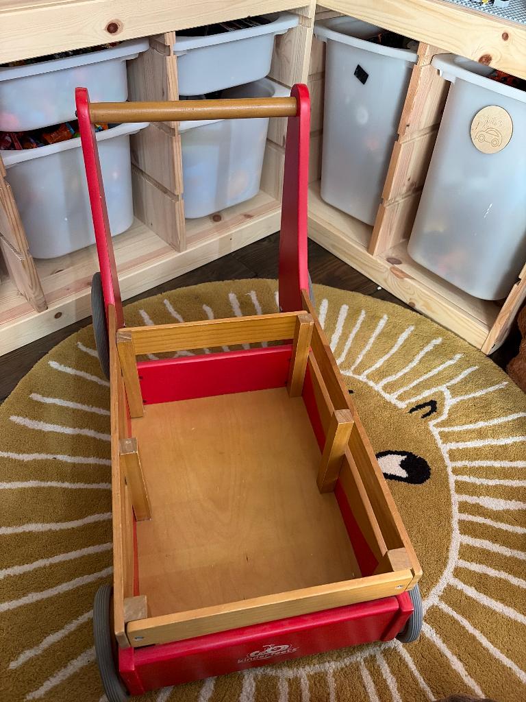 Kinderfeets 2-in-1 houten opbergkar & loopwagen, Ophalen