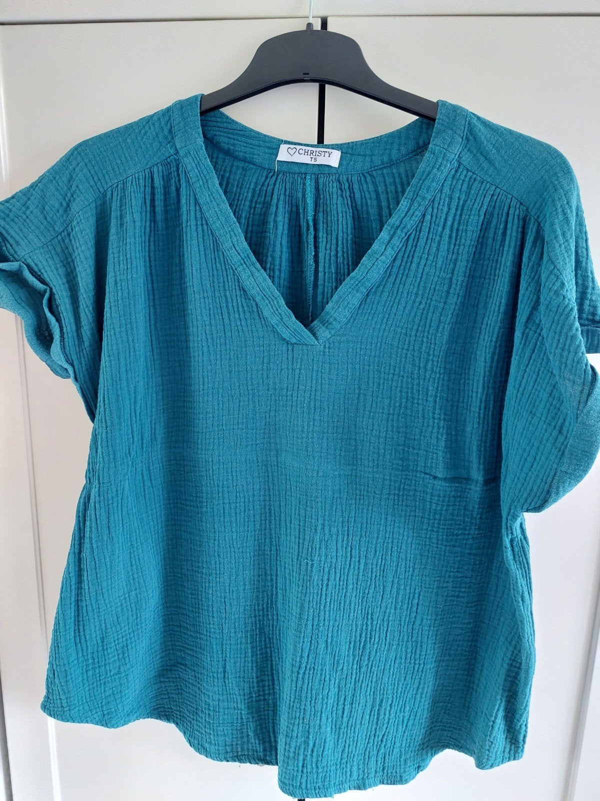 Katoenen top van Christy, maat 46/48, Christy, Blauw, Blouse of Tuniek, Ophalen of Verzenden