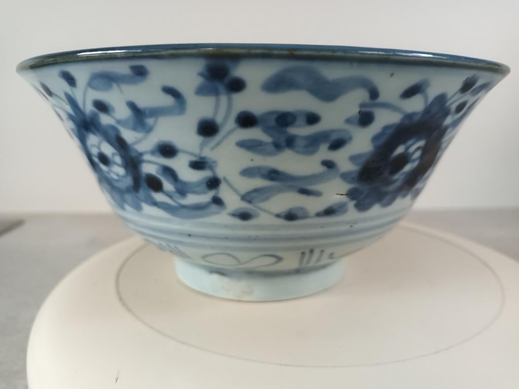 Antieke blauw witte Chinese kom, Ophalen of Verzenden