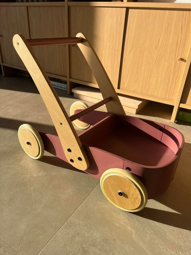 Houten Pinolino loopwagen/poppenwagen in roze/houtkleur, Ophalen, Zo goed als nieuw, Jongen of Meisje