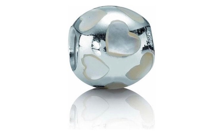 Pandora Parelmoer Hartjes Bedel Zilver 925 Ale, Gebruikt, Pandora, Ophalen of Verzenden, 1 bedel