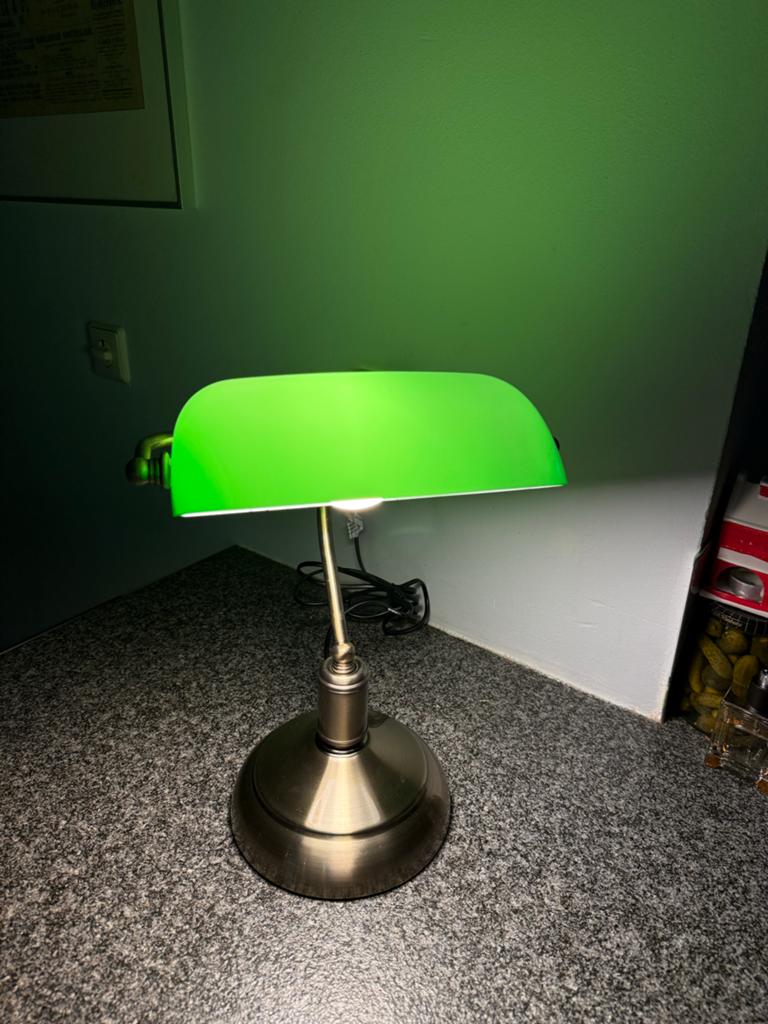 Klassieke Bankierslamp met Groene Kap, Verzenden, Zo goed als nieuw, Glas