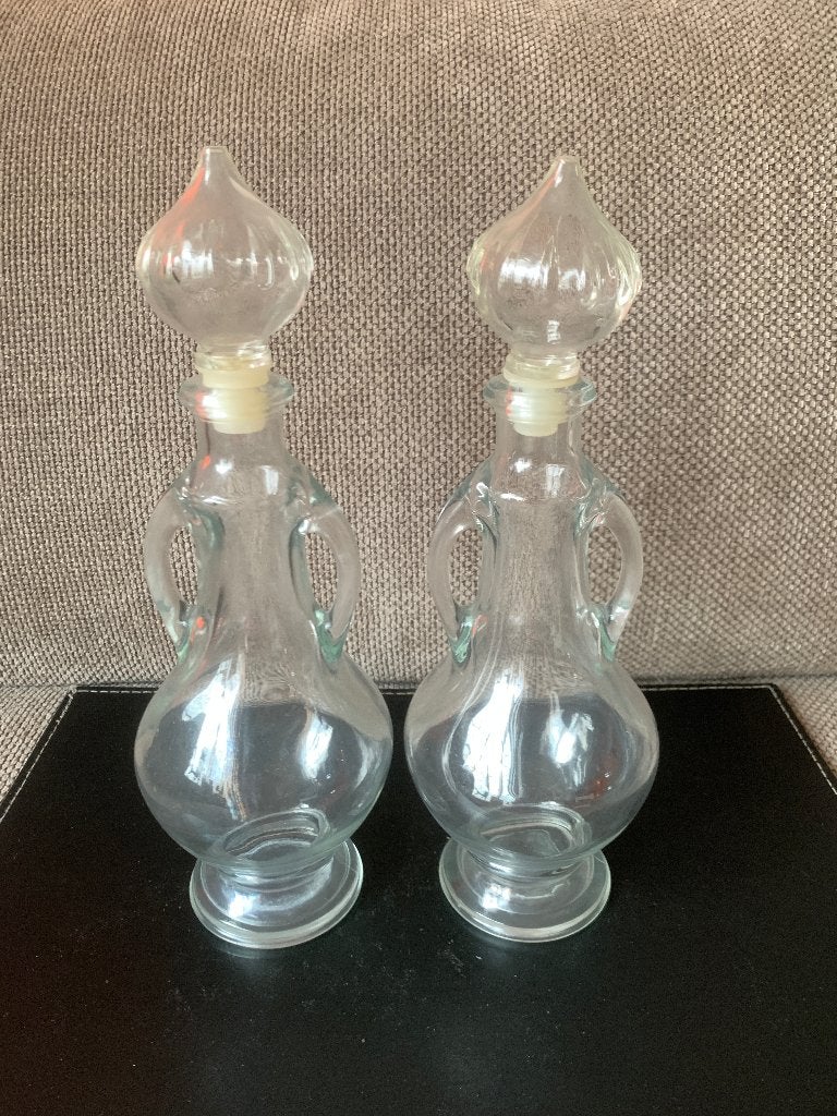 Set van 2 vintage glazen flessen met stop karaf fles 30cm, Ophalen of Verzenden