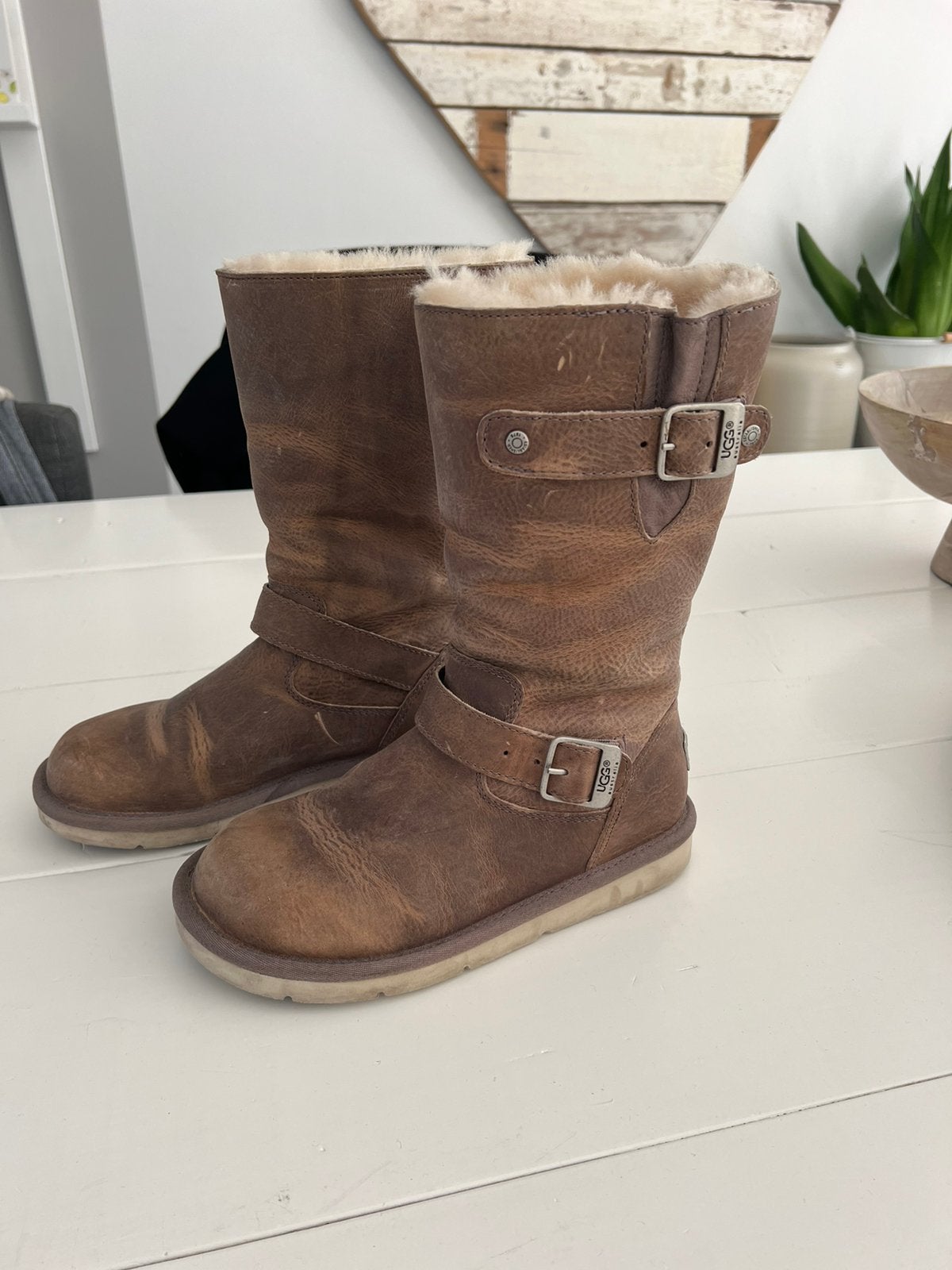 Ugg leren laarzen met voering maat 37, Kleding | Dames, Ophalen of Verzenden, Zo goed als nieuw, Bruin, Hoge laarzen