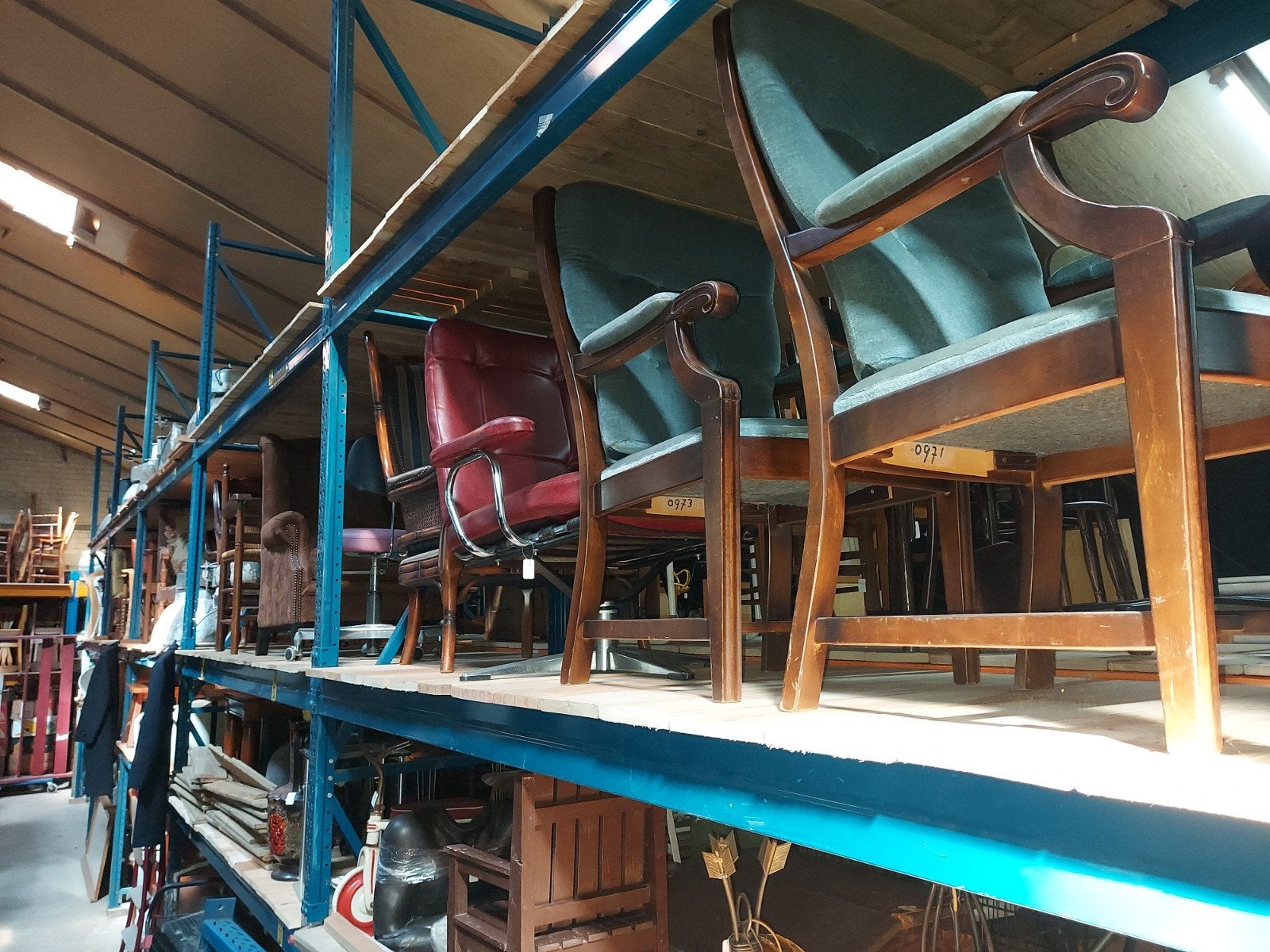 fauteuils eiken leer stof exportmeubels expoethandel, Huis en Inrichting, Fauteuils, Ophalen, Gebruikt, Metaal