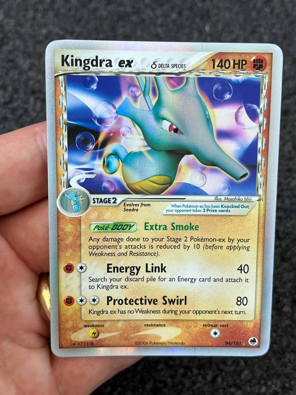 Pokémon Kingdra ex holo #94 ex dragon frontiers - excellent+, Ophalen of Verzenden, Zo goed als nieuw, Losse kaart, Foil