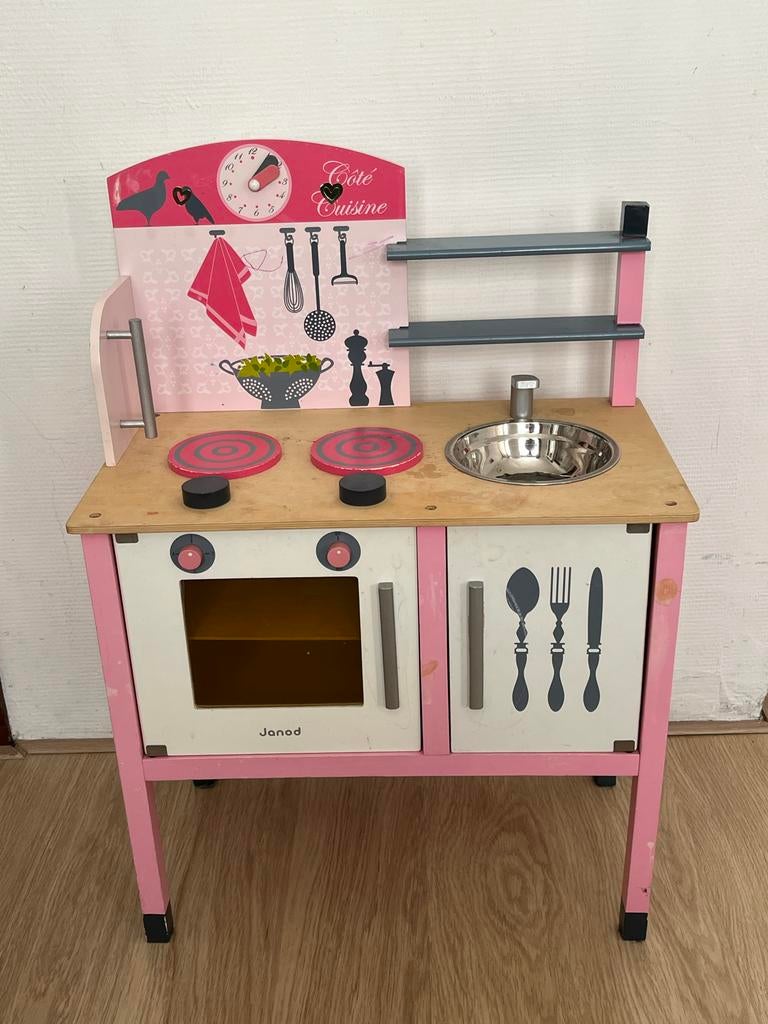 Janod Houten Speelkeuken - Roze, Kinderen en Baby's, Speelgoed | Speelkeukens, Gebruikt, Speelkeuken, Hout, Ophalen