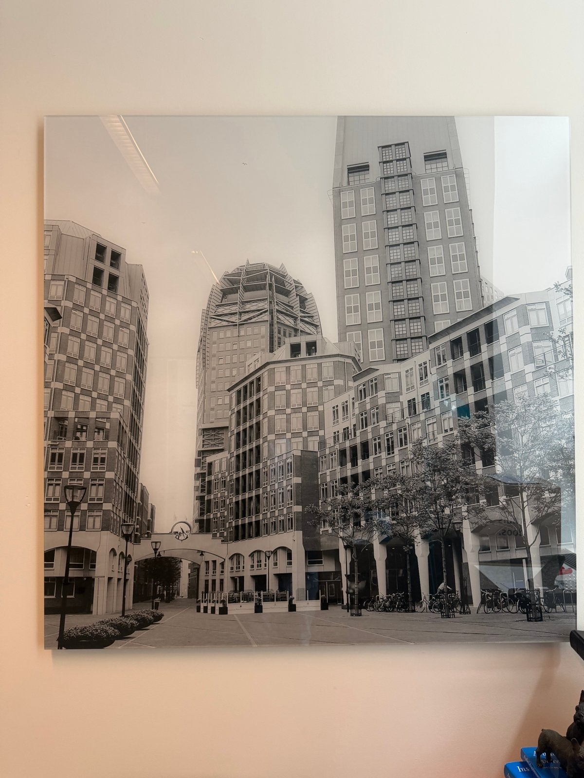 Zwart-wit foto Den Haag op plexiglas 1x1m, Antiek en Kunst, Ophalen, Foto, Fotografie