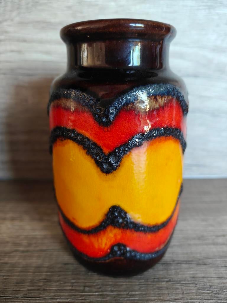 Vintage West Germany Fat Lava vaas 237-15 Oranje Geel Bruin, Antiek en Kunst, Ophalen of Verzenden