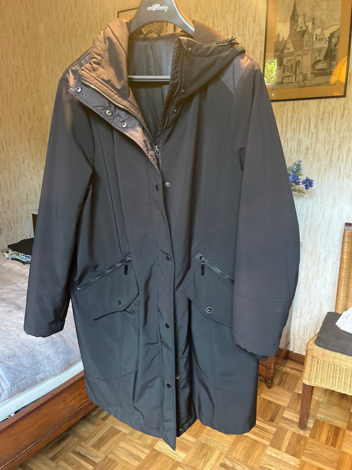 Zwarte gevoerde jas, maat 50, Ophalen, Gedragen, Maat 46/48 (XL) of groter, Zwart
