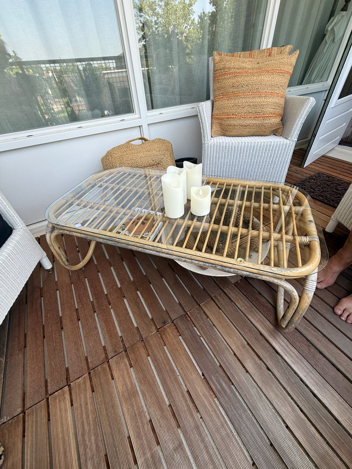 Rotan tafel met glasplaat.  110x40, Huis en Inrichting, Tafels | Salontafels, Ophalen, 100 tot 150 cm, 50 tot 100 cm, Zo goed als nieuw