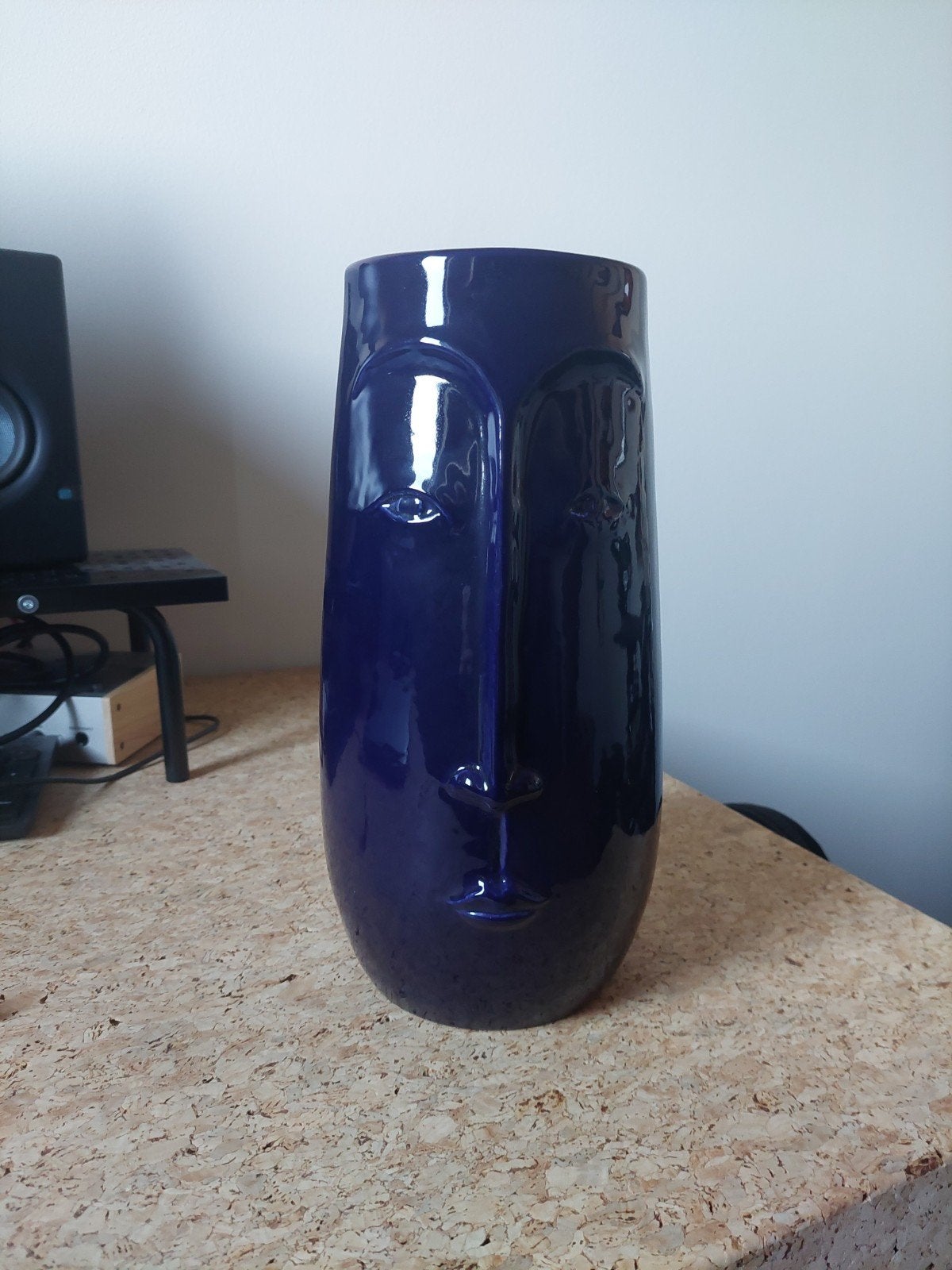 HKliving vaas met gezicht - Kobaltblauw - 30cm hoog, Ophalen, Zo goed als nieuw, Blauw, Steen/keramiek