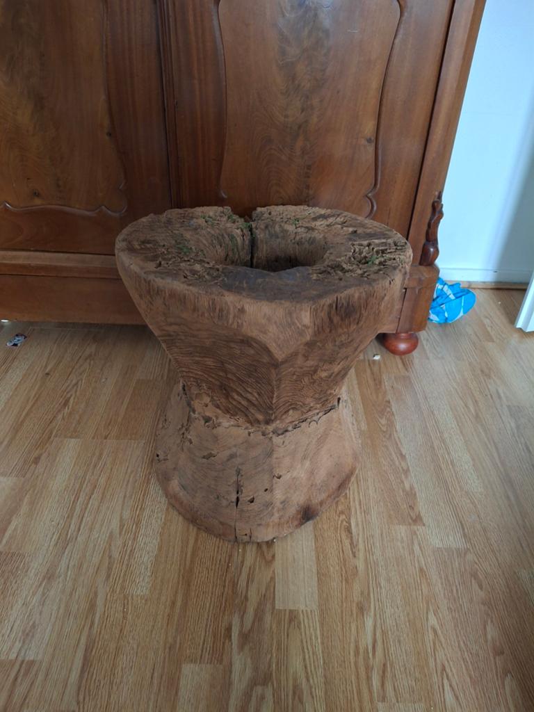 Grote robuuste houten vijzel, erg zwaar, Antiek en Kunst, Ophalen