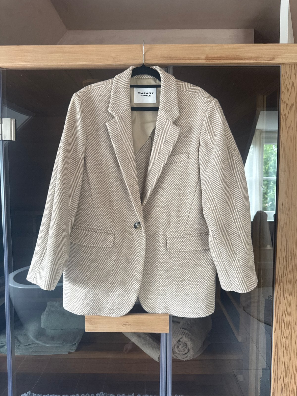 Isabel Marant Étoile Adelinko Jasje - Beige Visgraat, Kleding | Dames, Beige, Maat 42/44 (L), Ophalen of Verzenden, Zo goed als nieuw