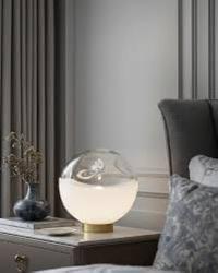 Design Moderne glazen tafellamp met messing voet, Ophalen of Verzenden, Nieuw, Glas