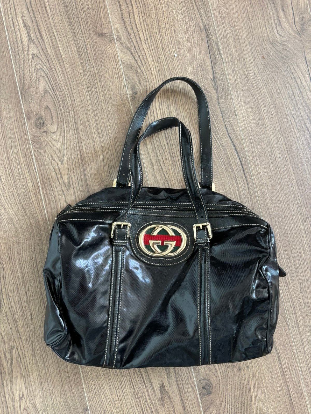Vintage gucci handtas, 30 cm of meer, Zwart, Minder dan 35 cm, Ophalen of Verzenden