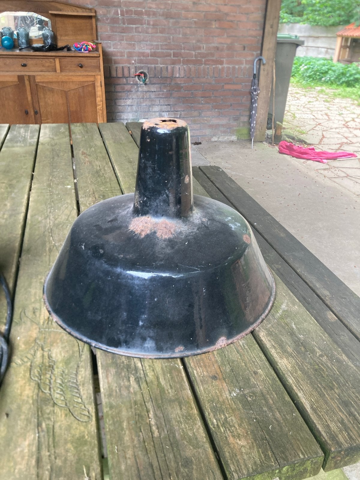 Vintage industriële lampenkap, zwart emaille, Ophalen of Verzenden