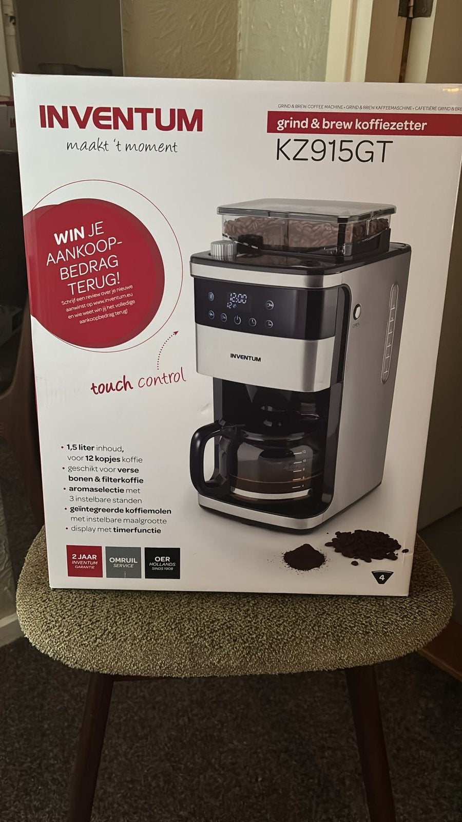 Inventum KZ915GT koffiezetapparaat met bonenmaler, 10 kopjes of meer, Koffiemachine, Zo goed als nieuw, Koffiebonen