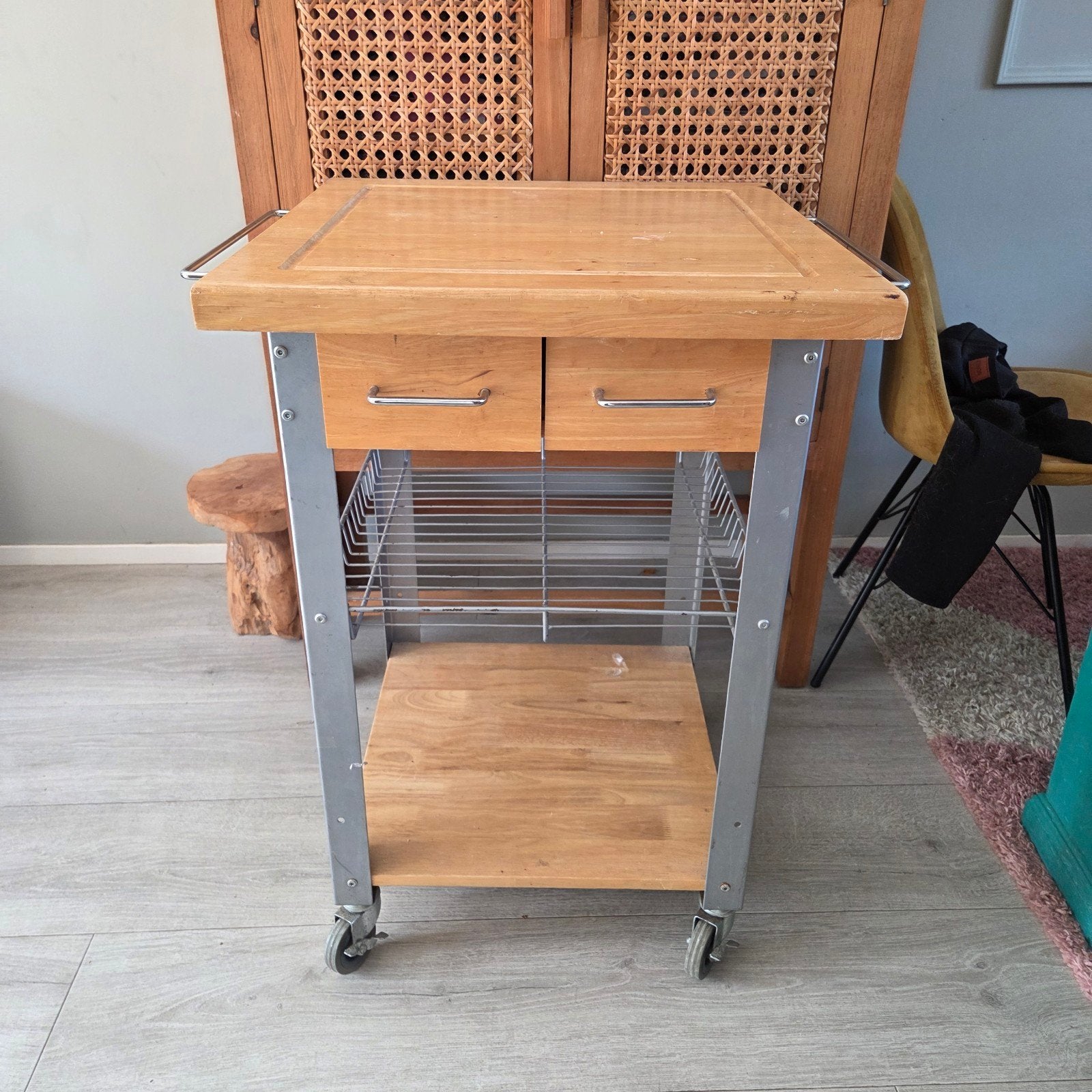 Keukentrolley met houten blad en lades, Huis en Inrichting, Ophalen, Gebruikt, Hout, Keukentrolley