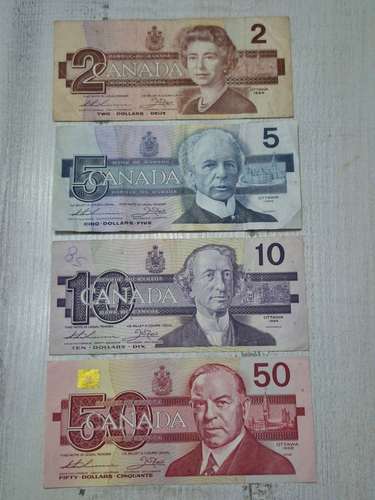 Set Canadese dollars: 2, 5, 10 en 50 dollar biljetten, Ophalen of Verzenden, Noord-Amerika