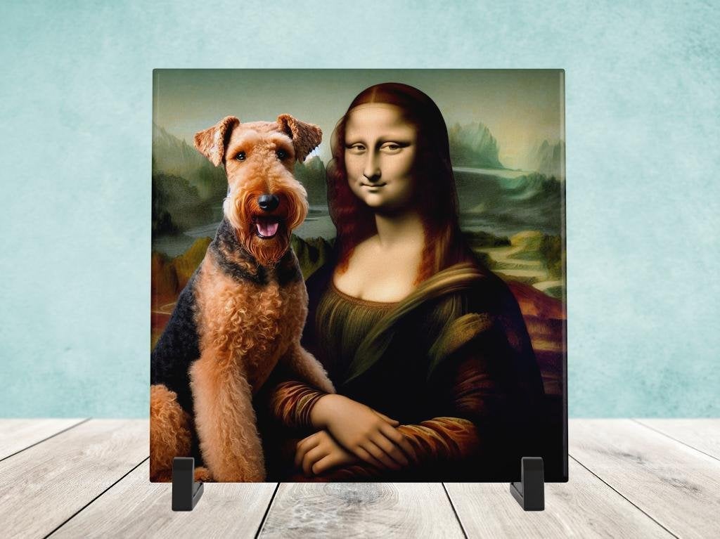 Keramische tegel - Mona Lisa met Airedale Terrier, Verzenden, Nieuw