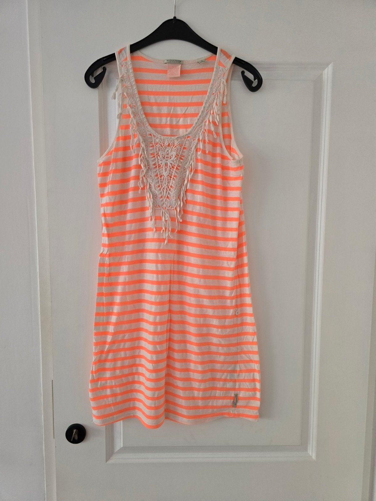 Maison Scotch gestreepte jurk met kant en franjes, Maat 38/40 (M), Oranje, Zo goed als nieuw, Boven de knie