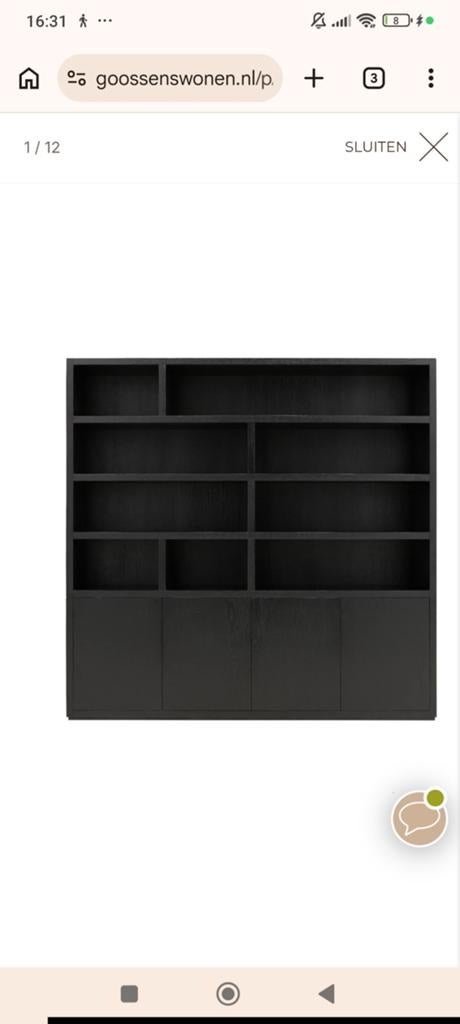 Goossens Barcelona Zwarte Buffer/Vakkenkast - 208x212x45cm, Huis en Inrichting, Kasten | Boekenkasten, 200 cm of meer, Ophalen of Verzenden