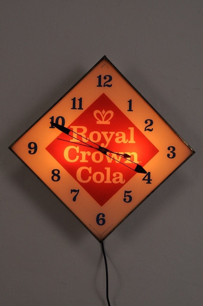 Vintage Royal Crown Cola klok met verlichting 1960s, Ophalen of Verzenden, Gebruikt, Wandklok