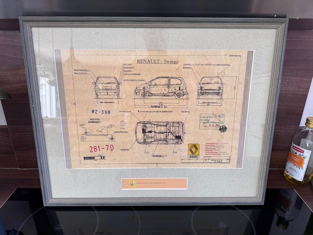 Renault twingo 1 bouwtekening, Antiek en Kunst, Ophalen of Verzenden