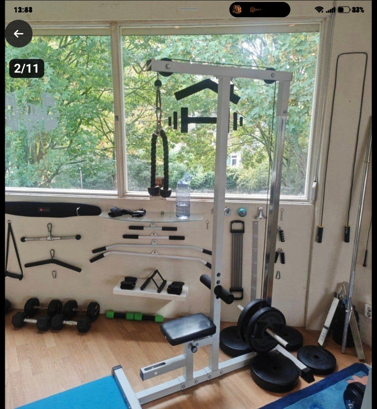 Krachtstation(pulley) met accessoires en 60 kilo gewichten, Sport en Fitness, Ophalen, Benen, Gebruikt, Krachtstation